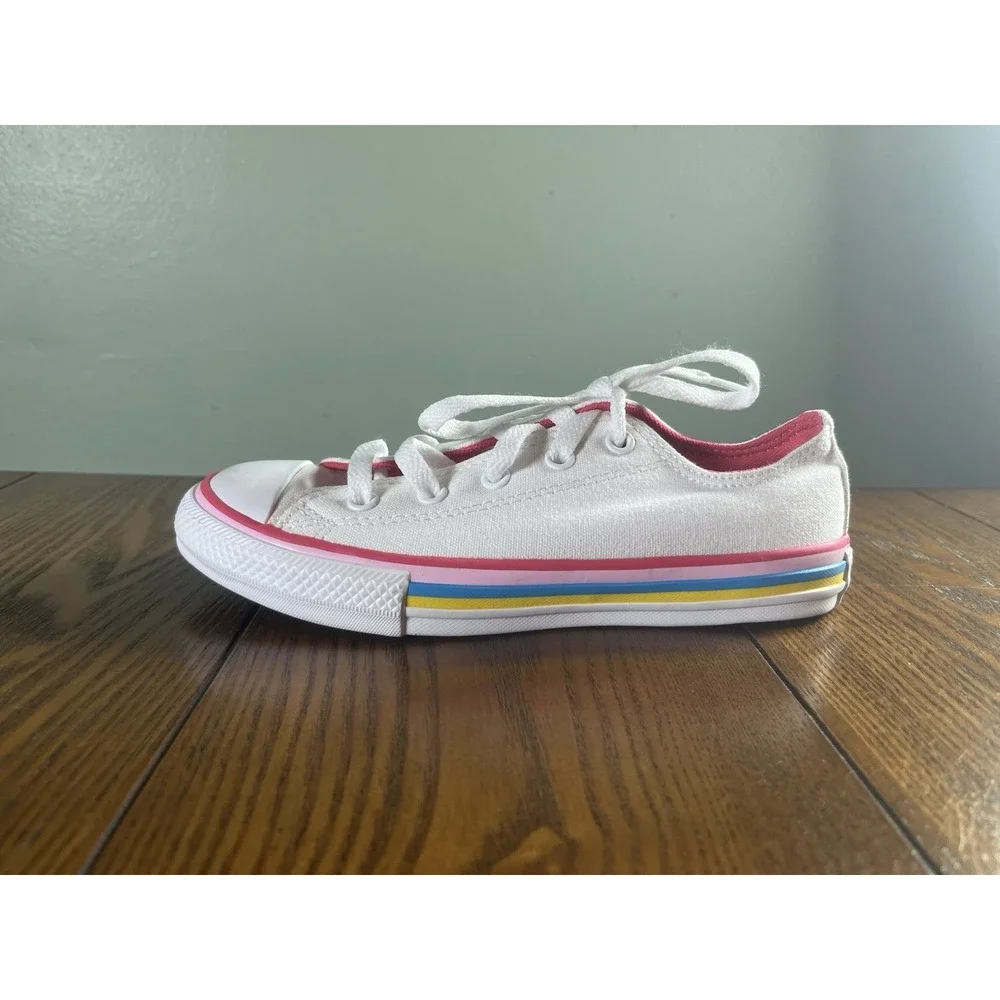 Converse All Star Ox Multi-Stripe White/Carmine Pink Canvas Youth 1.5